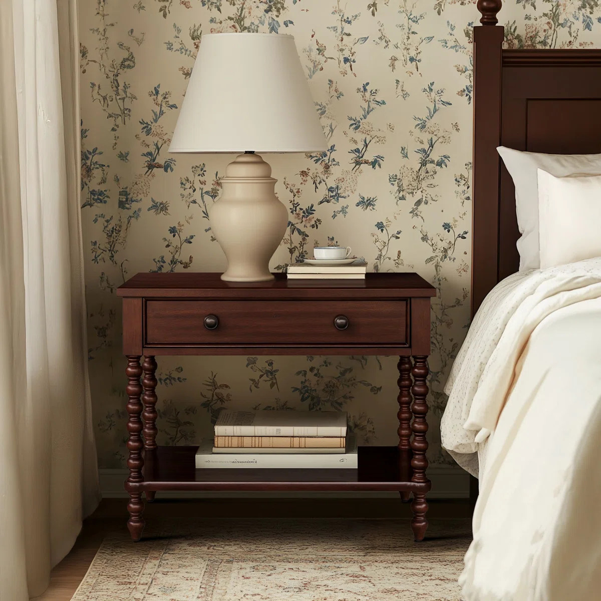 Beckett Large Turned Wood Spindle Nightstand with Drawer and Shelf | Wayfair North America