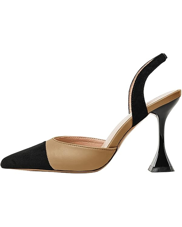 Coutgo Women's Slingback Pumps Pointed Toe Slip On Stiletto Heels Patchwork Dress Party Shoes | Amazon (US)