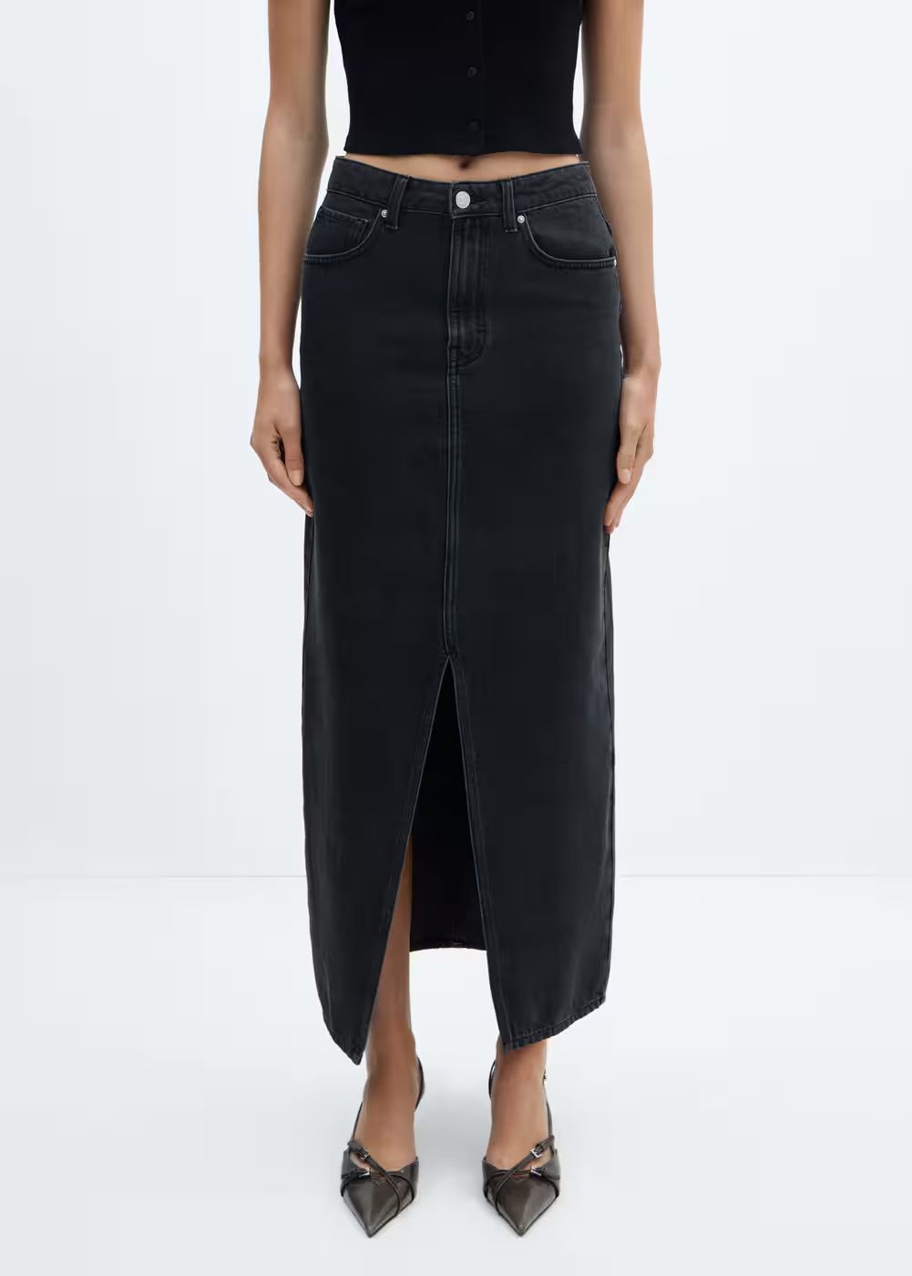 Slit denim skirt -  Women | Mango United Kingdom | MANGO (UK)