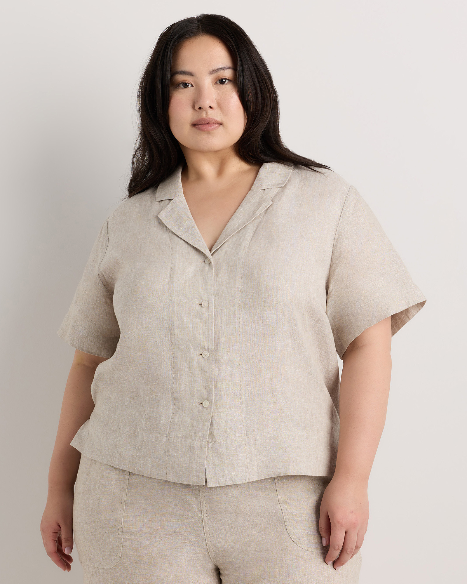 Quince | Women's 100% European Linen Short Sleeve Shirt in Flax, Size 1X | Quince