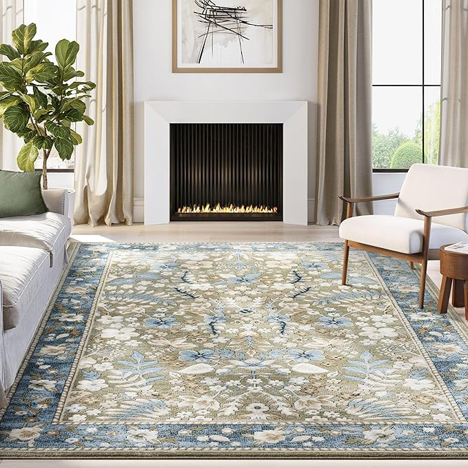 Abani Green Area Rug – 4' x 6' – Savoy Collection – Vintage Floral Pattern – Easy to Clea... | Amazon (US)