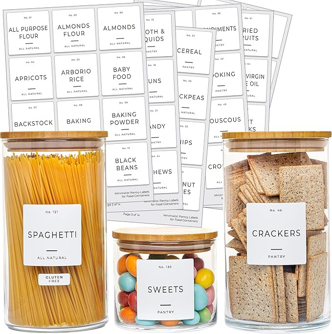 202 Kitchen Pantry Labels for Food Containers Preprinted - Waterproof, Removable & Reusable, Food... | Amazon (US)