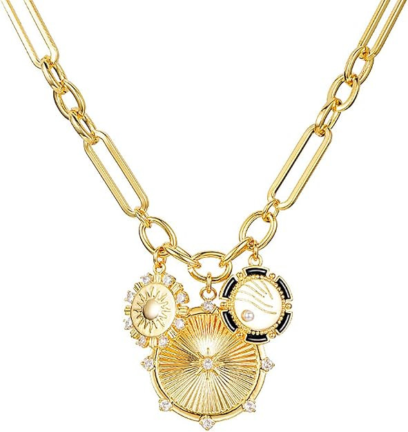 Sun Heart Charm Choker Necklace for Women Girls Men,18k Gold Plated With Zircons Inlaid Pendants,... | Amazon (US)