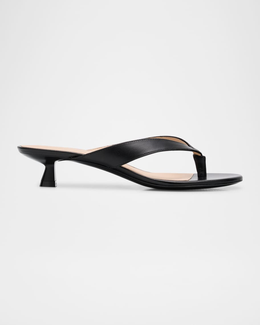Stuart Weitzman Rio Leather Kitten-Heel Thong Sandals | Neiman Marcus