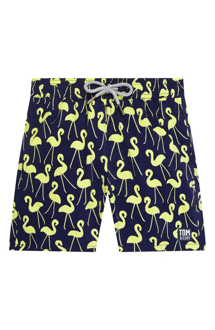 Kids' Flamingo Print Swim Trunks | Nordstrom