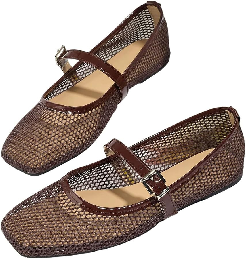 MakeMeChic Women's Lace Mesh Ballet Flats Comfortable Dressy Shoes | Amazon (US)