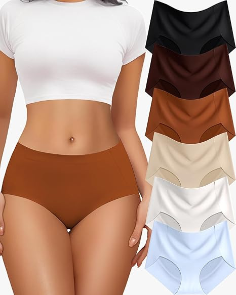 6 Pack Womens Underwear Seamless Sexy Full Coverage Breathable Briefs No Show High Waisted Bikini... | Amazon (US)