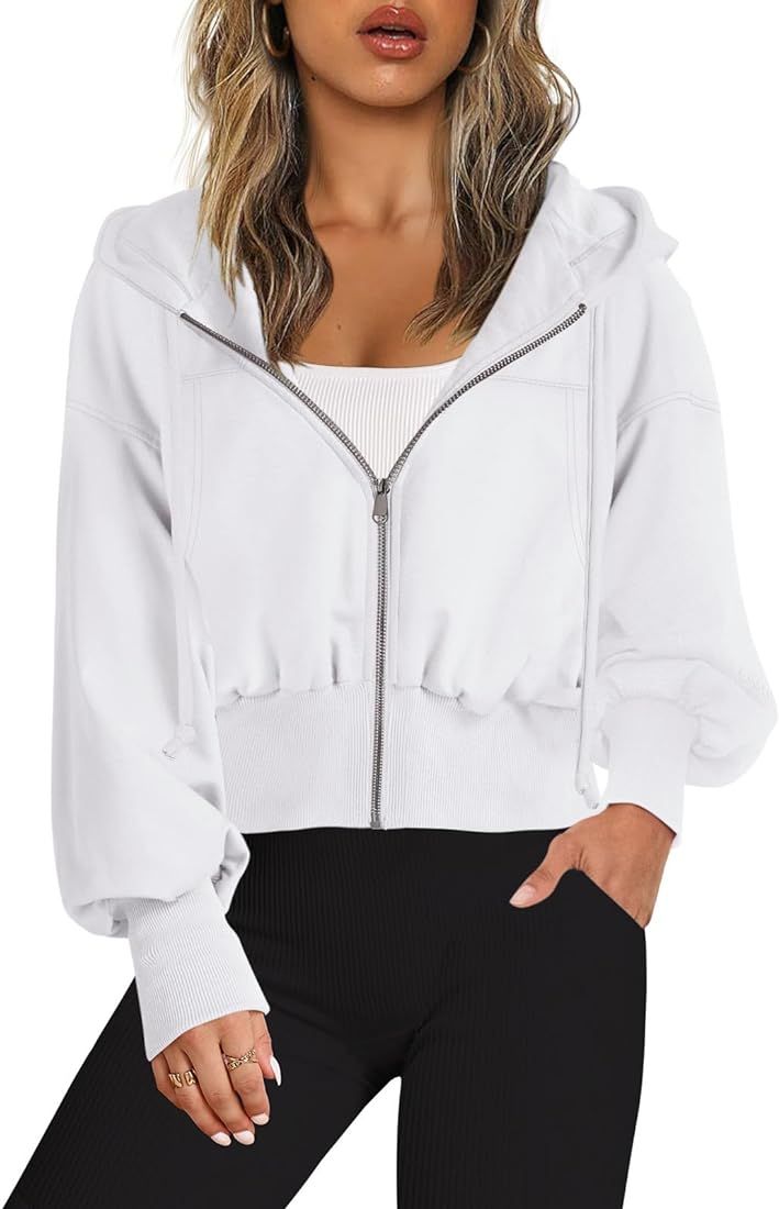 SENSERISE Womens Lightweight Cropped Hoodies Sweatshirts With Pokcets Oversized Zip Up Hooded Pul... | Amazon (US)