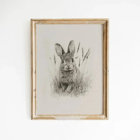 Vintage Easter Bunny Wall Art Print Antique Rabbit Sketch Poster Canvas Painting for Living Room Country Farmhouse Easter Decor Unframed | Walmart (US)