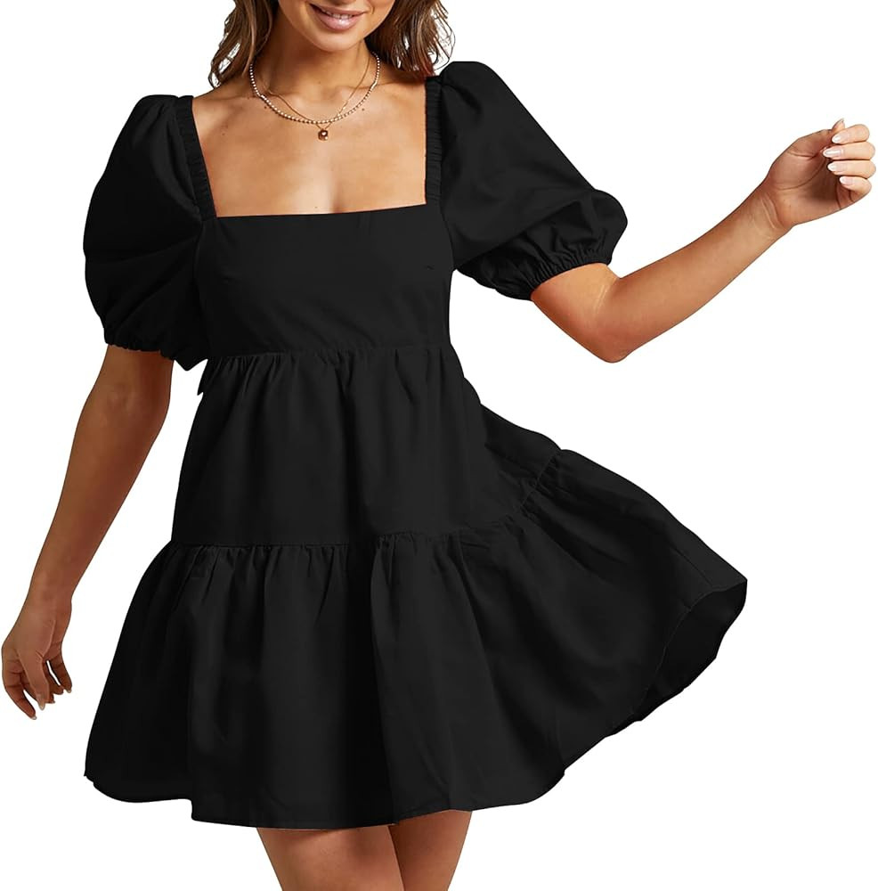 Shy Velvet Women's Casual Party Mini Summer Dresses Square Neck Short Bubble Sleeve Babydoll Dres... | Amazon (US)