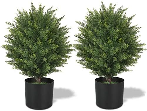 ECOLVANT Two 20''T Artificial Cedar Topiary Ball Tree UV Resistant Potted Plants Artificial Shrub... | Amazon (US)