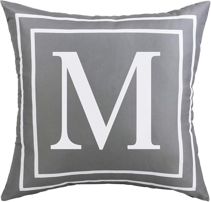 Fascidorm Gray Pillow Cover English Alphabet M Throw Pillow Case Modern Cushion Cover Square Pill... | Amazon (US)