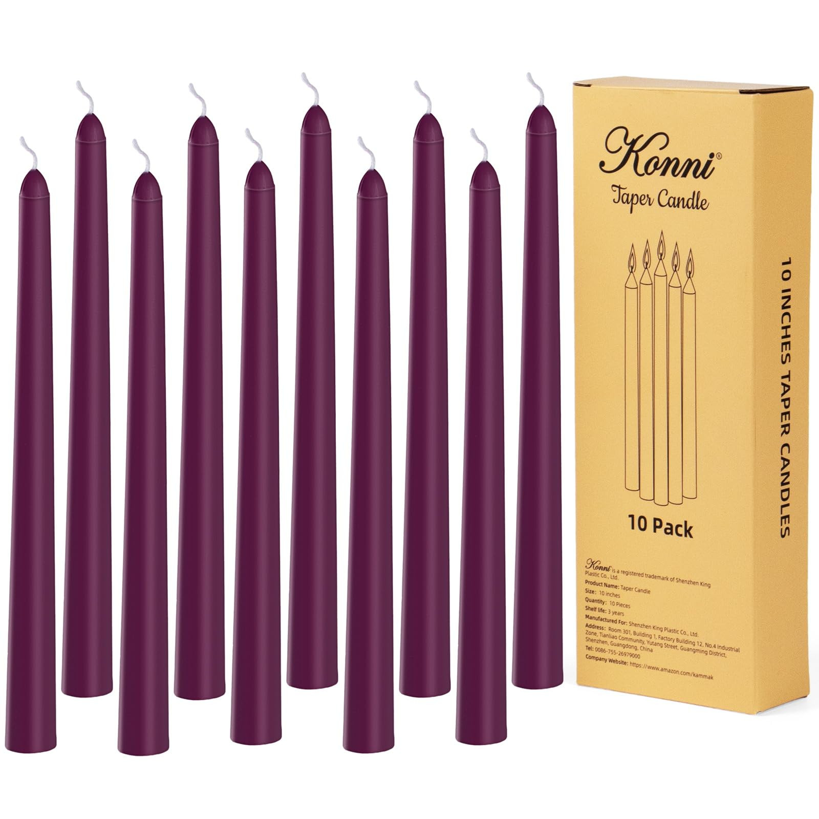 KONNI 0.87×10 Inch Purple Taper Candles, Unscented and Smokeless Tall Candlesticks, 10 Pack Tape... | Amazon (US)
