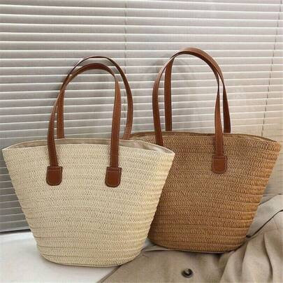 2PCS Women Woven Handbag Summer Beach Tote Straw Bag Shoulder Bag Large Capacity | SHEIN
