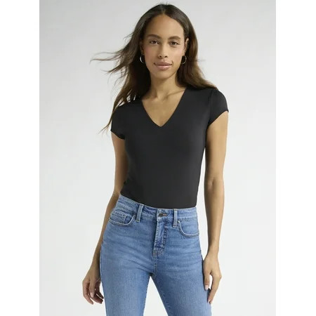 Sofia Jeans Women s Scuba Knit V Neck Bodysuit Sizes XS-XXXL | Walmart (US)