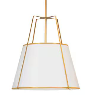 Trapezoid 4-Light Gold Frame Pendant with White Fabric Shade | The Home Depot