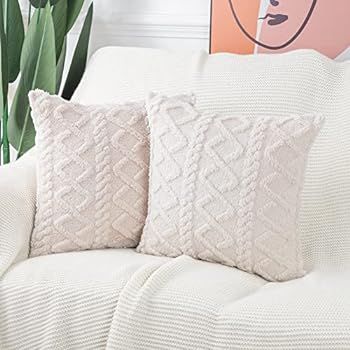 MADIZZ Set of 2 Soft Plush Fuzzy Short Wool Fleece Throw Pillow Covers 24x24 inch Greyish Beige S... | Amazon (US)