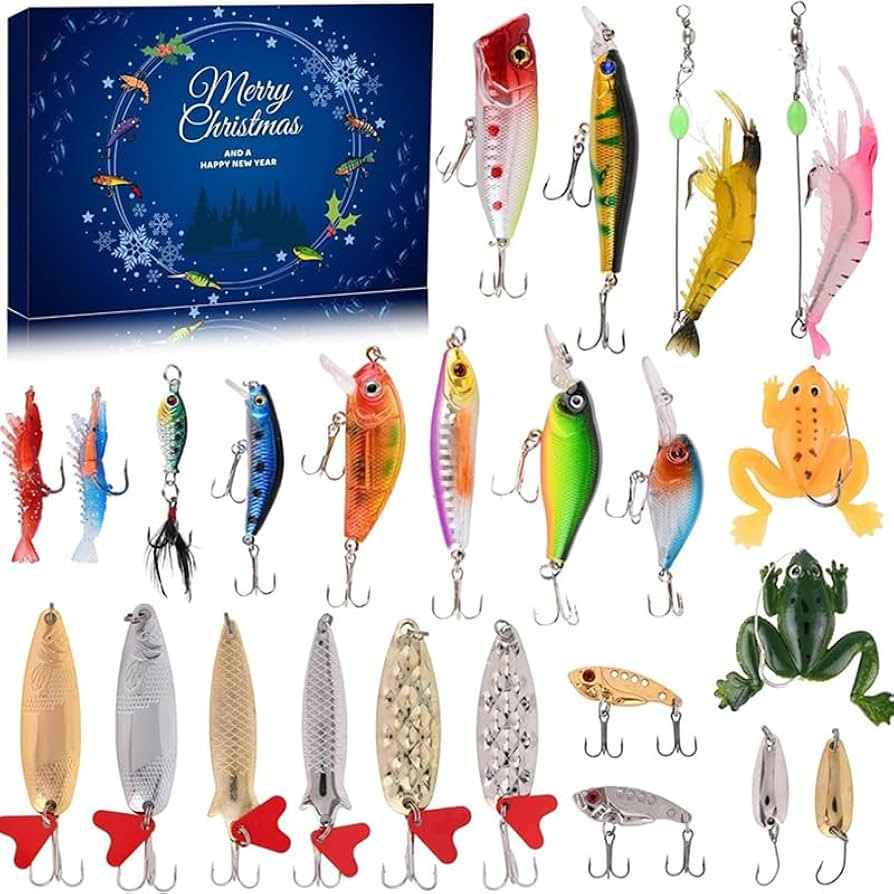 Fishing Advent Calendar Fishing Christmas Countdown - 24 Days Fishing Lures Set for Fisher Adult ... | Amazon (US)
