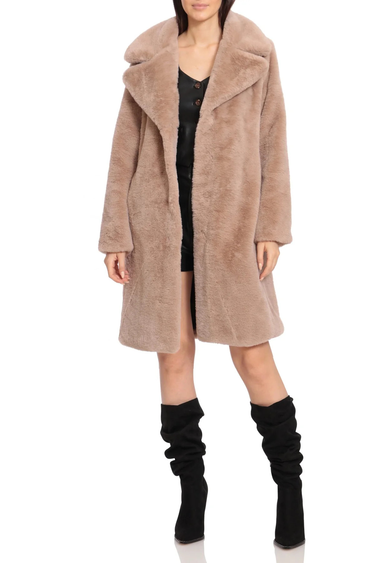 Notch Collar Faux Fur Coat | Avec Les Files