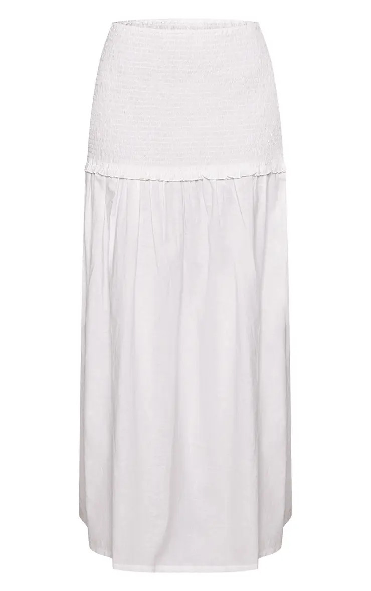 Tall White Shirred Contrast Maxi Skirt | PrettyLittleThing UK