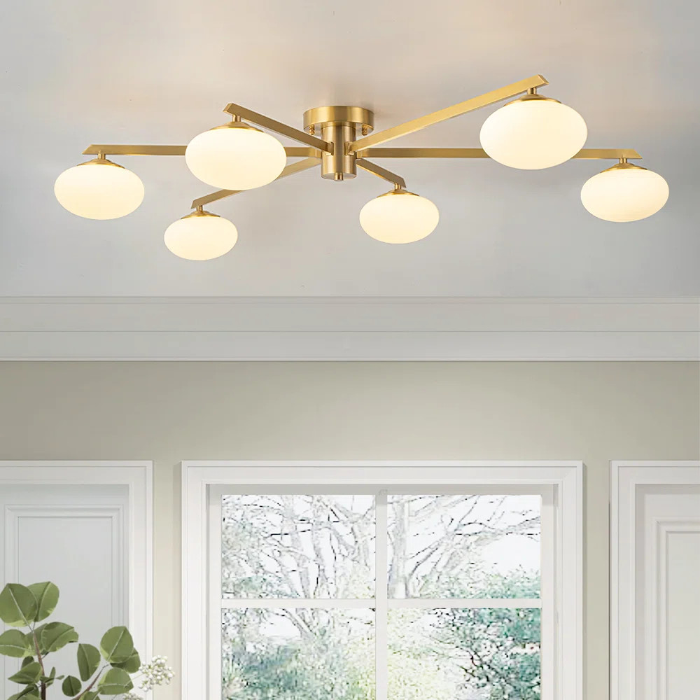 Priella Mid-Century 6-Light Brass Ellipse Glass Semi-Flush Mount | Wayfair North America