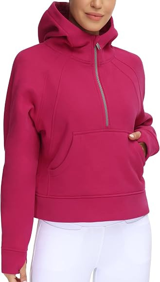 THE GYM PEOPLE Women's Half Zip Hoodies Long Sleeve Fleece Lined Crop Pullover Sweatshirts with P... | Amazon (CA)