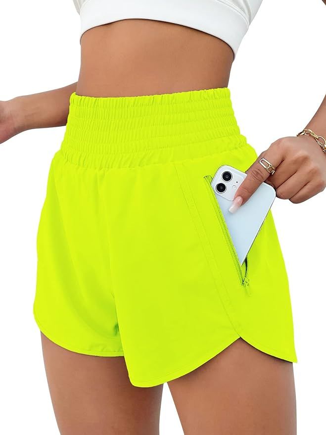 BMJL Women's Athletic Shorts High Waisted Running Shorts Pocket Sporty Short Gym Elastic Workout ... | Amazon (US)