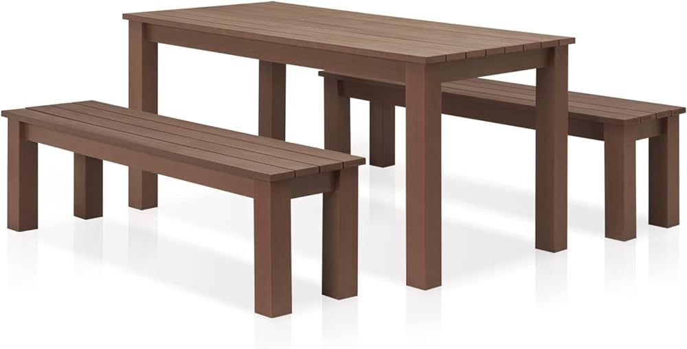 EFURDEN Outdoor Dining Set, Poly Lumber Dining Table and Bench for 4-6 People, All-Weather Patio ... | Amazon (US)