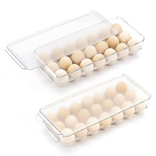 cutesun Egg Holder for Fridge, egg container for refrigerator, 2 Pack Egg Tray for Refrigerator with Lid, Plastic Container for Organizer Bins Holds 42 Eggs (2Packs, 42) | Amazon (US)