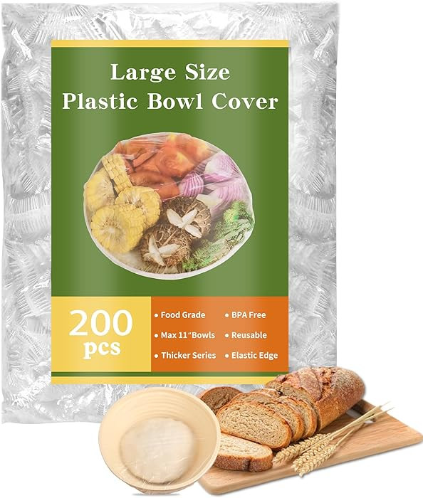 200 Bowl Covers Shower Caps for Sourdough Bread Proofing Large Elastic Reusable Plastic Wrap for ... | Amazon (US)