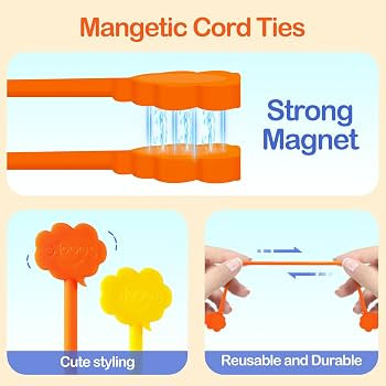 Magnetic Cable Ties, 24 Pack 7.2" Strong Magnetic Cord Ties Cute Cloud Dialogue Design, Silicone ... | Amazon (US)