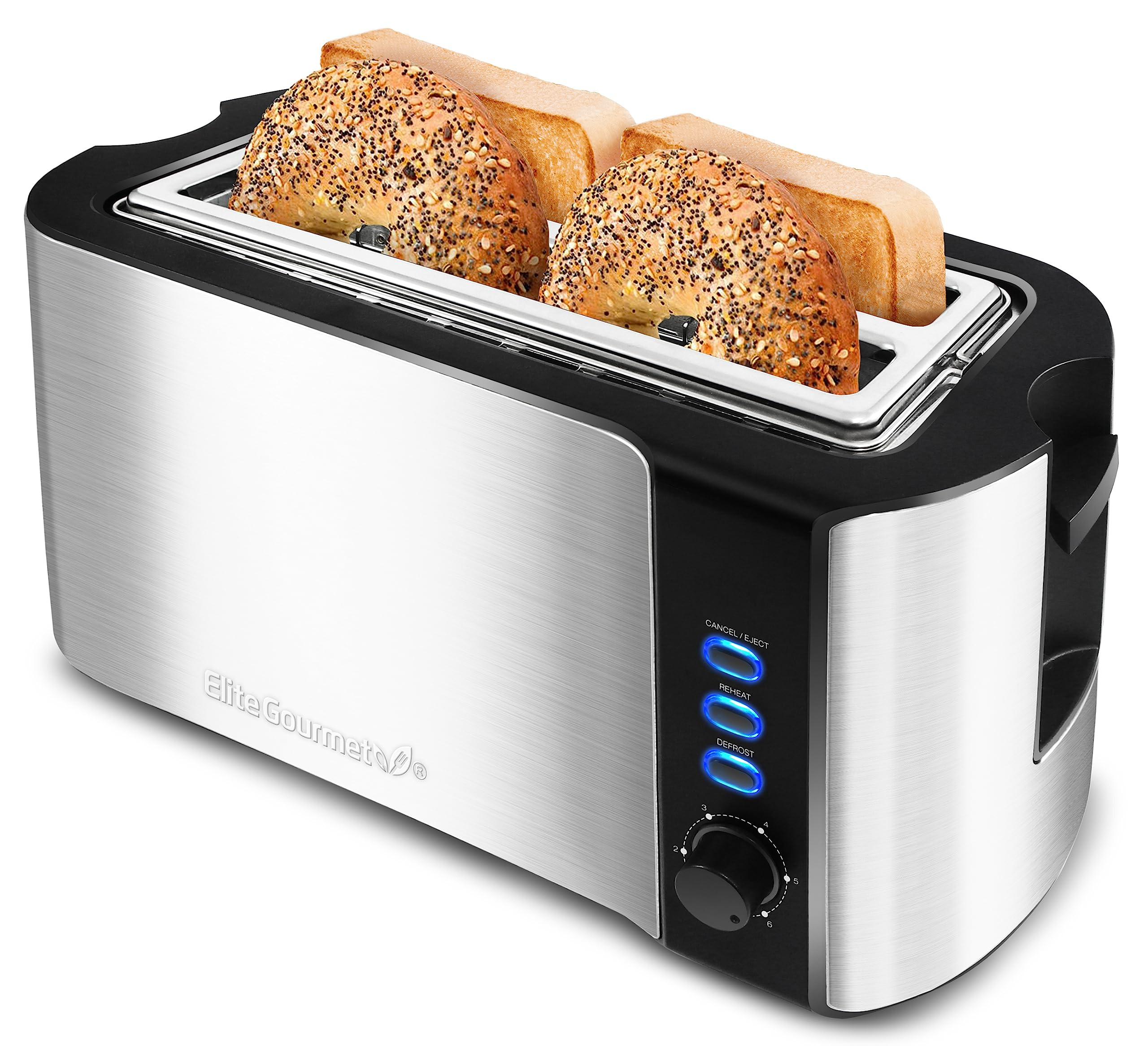 Elite Gourmet ECT-3100 Long Slot 4 Slice Toaster, Reheat, 6 Toast Settings, Defrost, Cancel Funct... | Amazon (US)