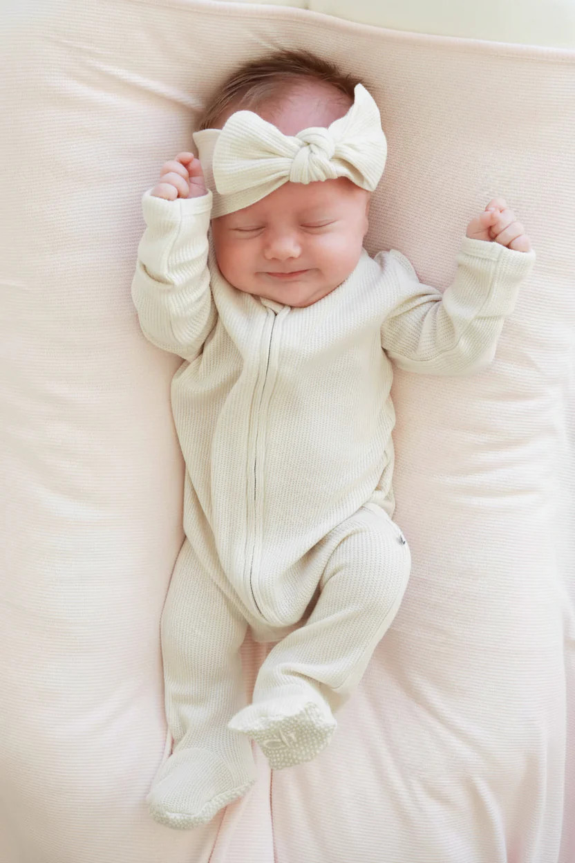 Eggshell Waffle Bamboo Zipper Footie | Caden Lane