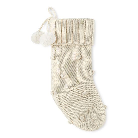 North Pole Trading Co. Ivory Pom Pom Christmas Stocking | JCPenney