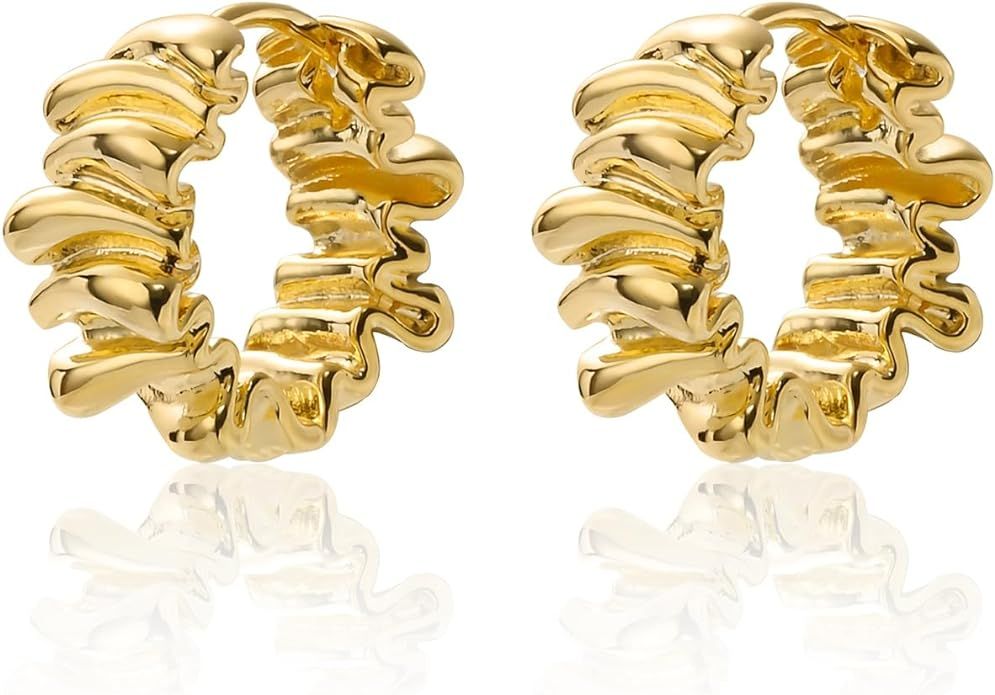 Gold Chunky Hoop Earrings for Women Trendy 18K Twisted Sterling Silver Earrings Hypoallergenic Li... | Amazon (US)