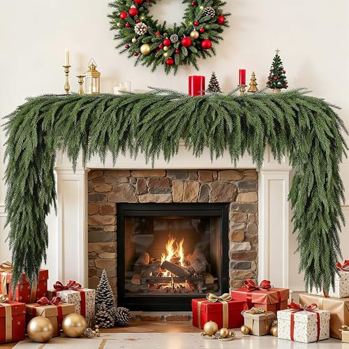 9FT Christmas Real Touch Cedar Garland, Artificial Norfolk Pine Garland, Winter Artificial Greenery Garlands for Mantle, Table, Thanksgiving, Indoor Outdoor Christmas Garland Decor | Amazon (US)