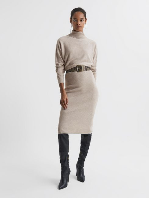 Wool Blend Roll Neck Dress | Reiss US