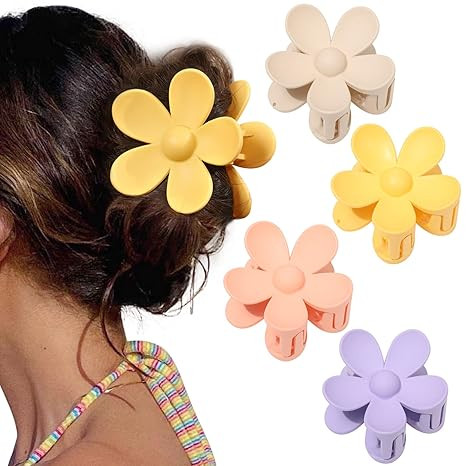 Flower Cute Hair Claw Clips - 4Pcs Flower Hair Clip Nonslip Strong Hold Hair 3 Inch Matte Small F... | Amazon (US)