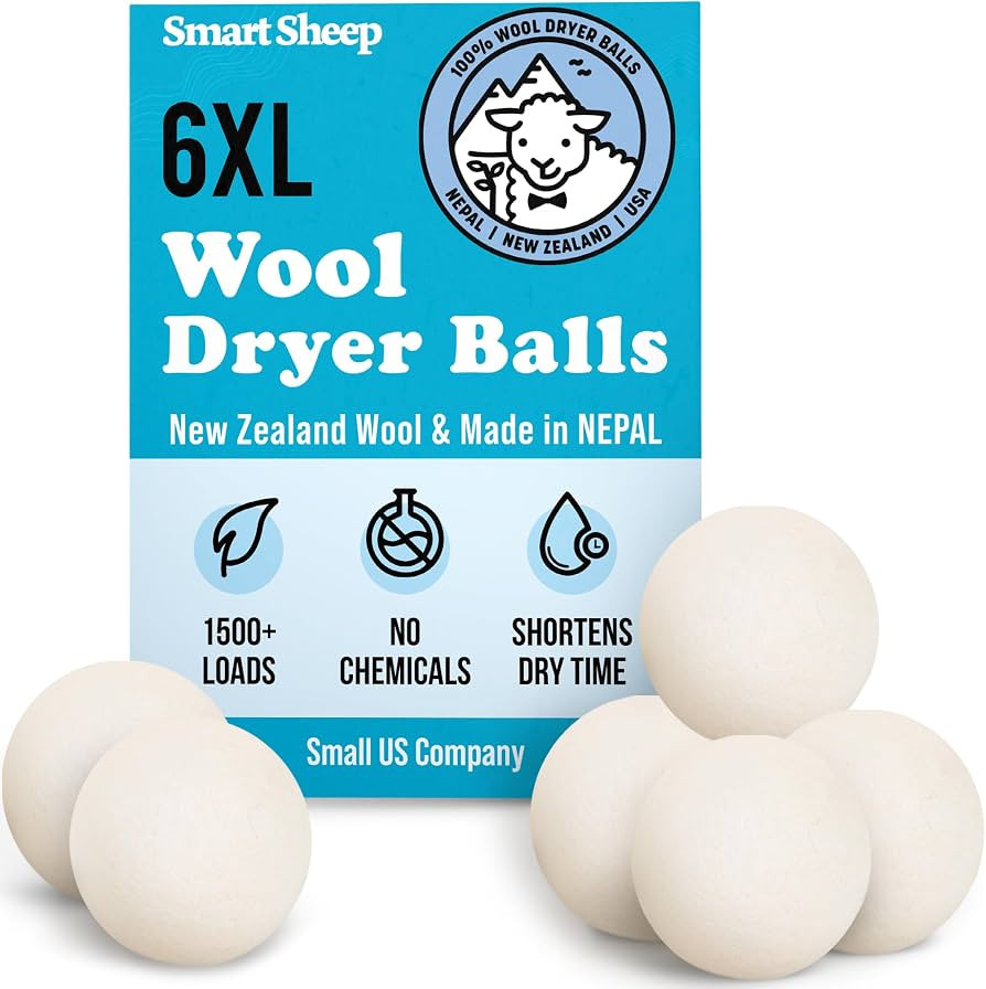 Wool Dryer Balls - Smart Sheep 6-Pack - XL Premium Natural Fabric Softener Award-Winning - Wool B... | Amazon (US)