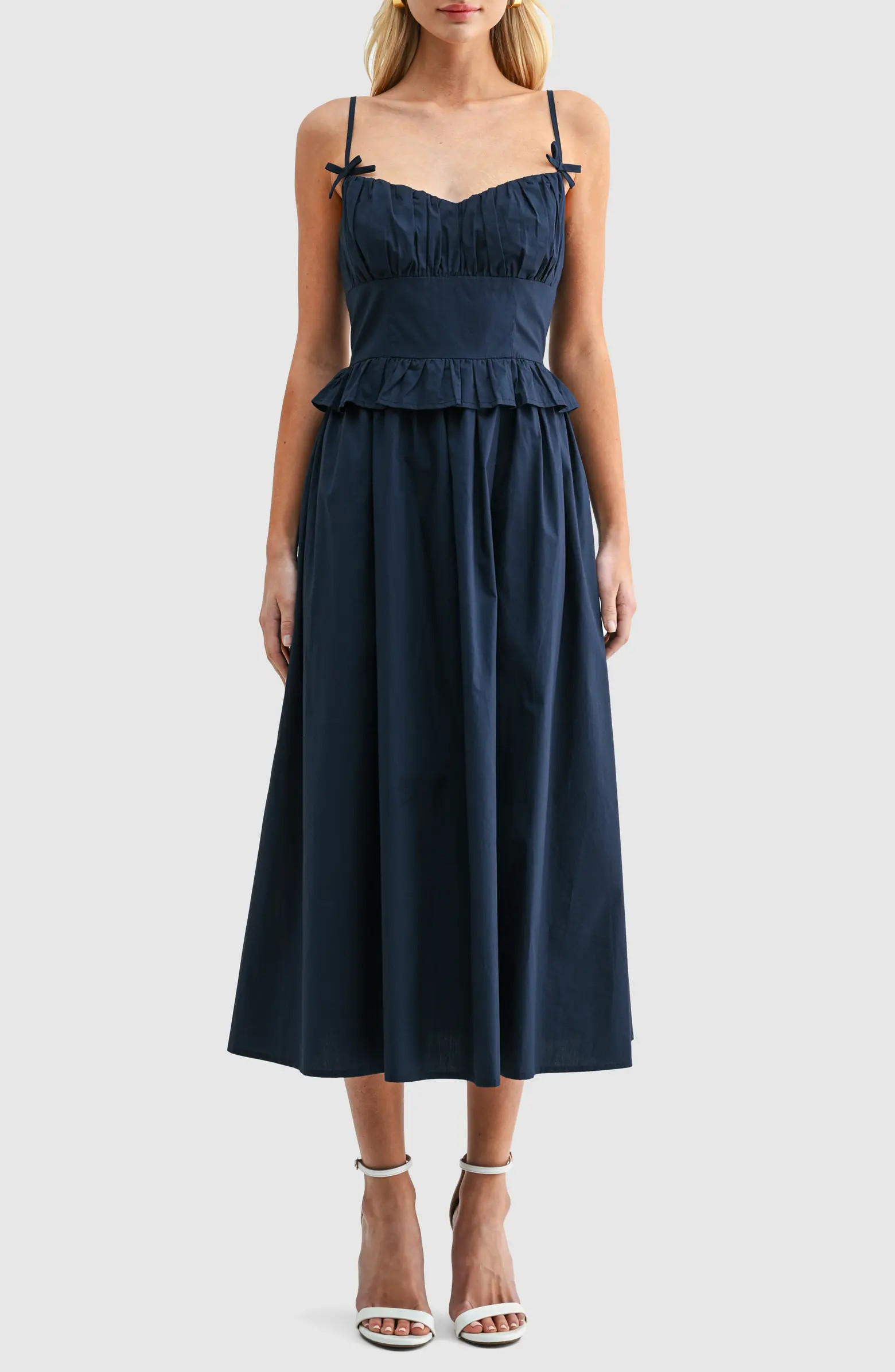 Ruffle Waist Cotton Midi Dress | Nordstrom