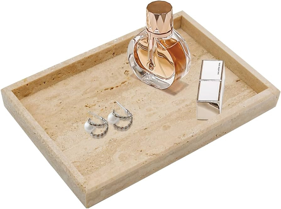 Real Natural Travertine Tray for Bathroom, Vanity, Kitchen and Desktop, Rectangle Genuine Travert... | Amazon (US)