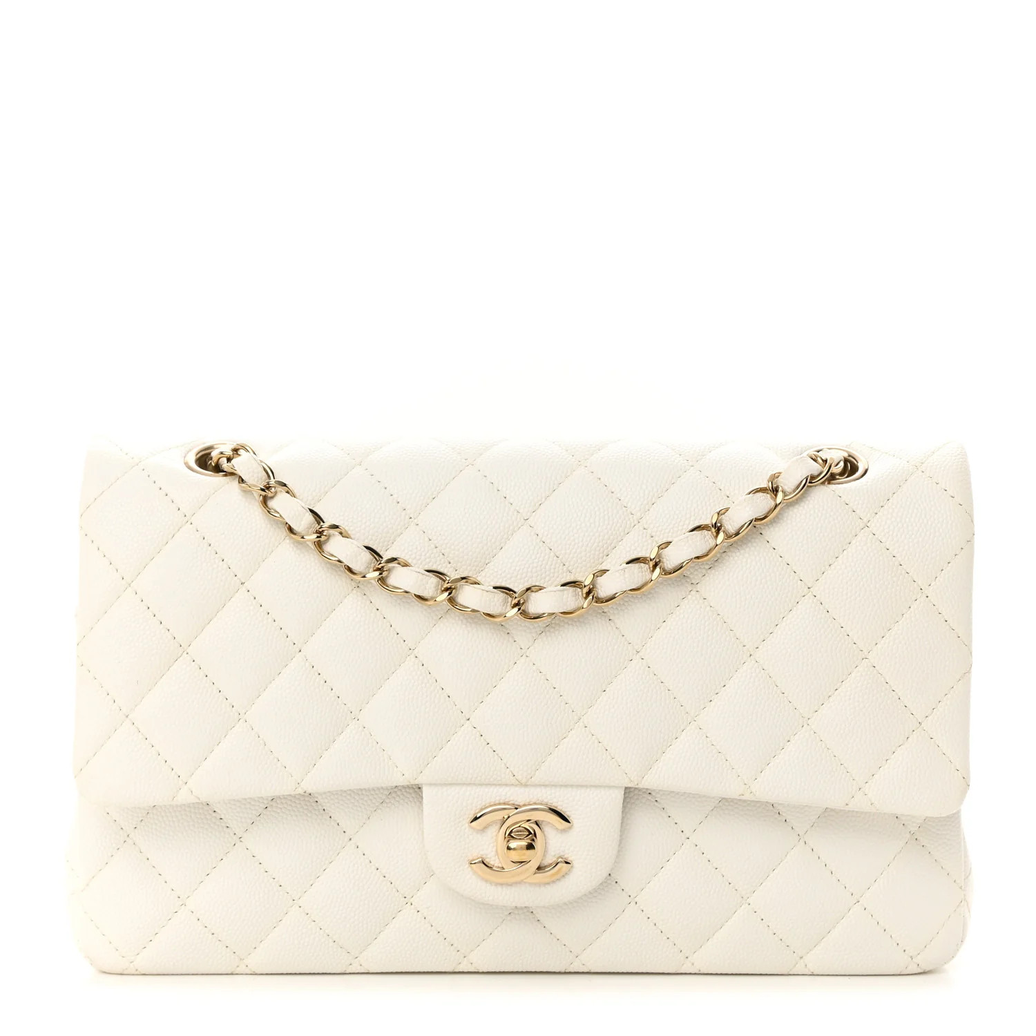Chanel Caviar Quilted Medium Double Flap White 1248217 | FASHIONPHILE (US)