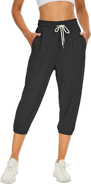 BATHRINS Women's Capri Sweatpants Summer Casual Jogger Drawstring Waist Pants with Back Pockets | Amazon (US)