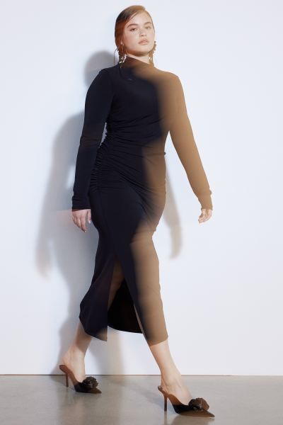 Gathered Mock Turtleneck Dress - Black - Ladies | H&M US | H&M (US + CA)