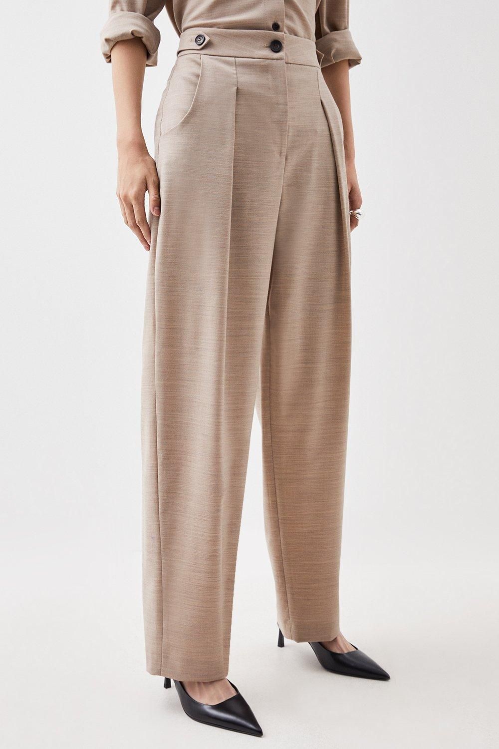 Tailored Wool Blend Tab Detail Trousers | Karen Millen UK + IE + DE + NL