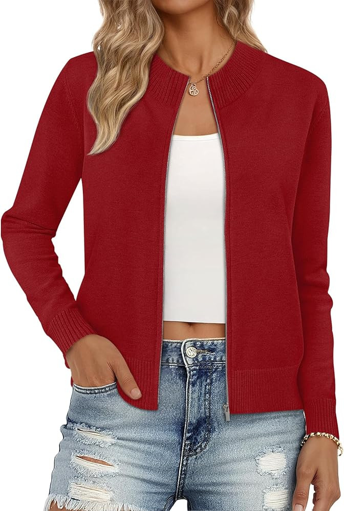 LILLUSORY Womens Zip Up Cardigan Sweaters Crew Neck Trendy Jackets Long Sleeve Outfits Fall Fashi... | Amazon (US)