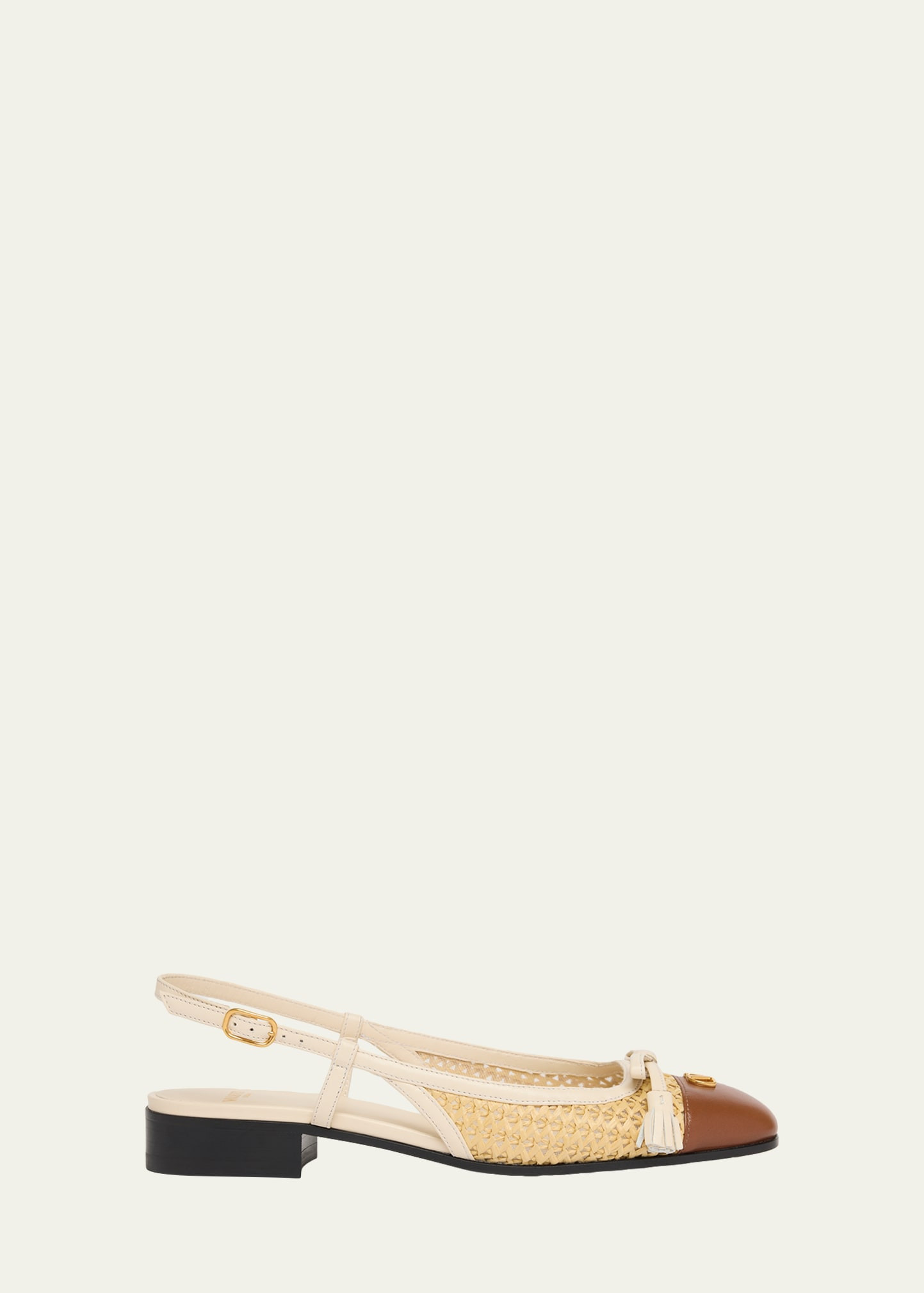 Valentino Garavani 25mm Valet du Roi Raffia and Leather Ballerina Flats | Bergdorf Goodman