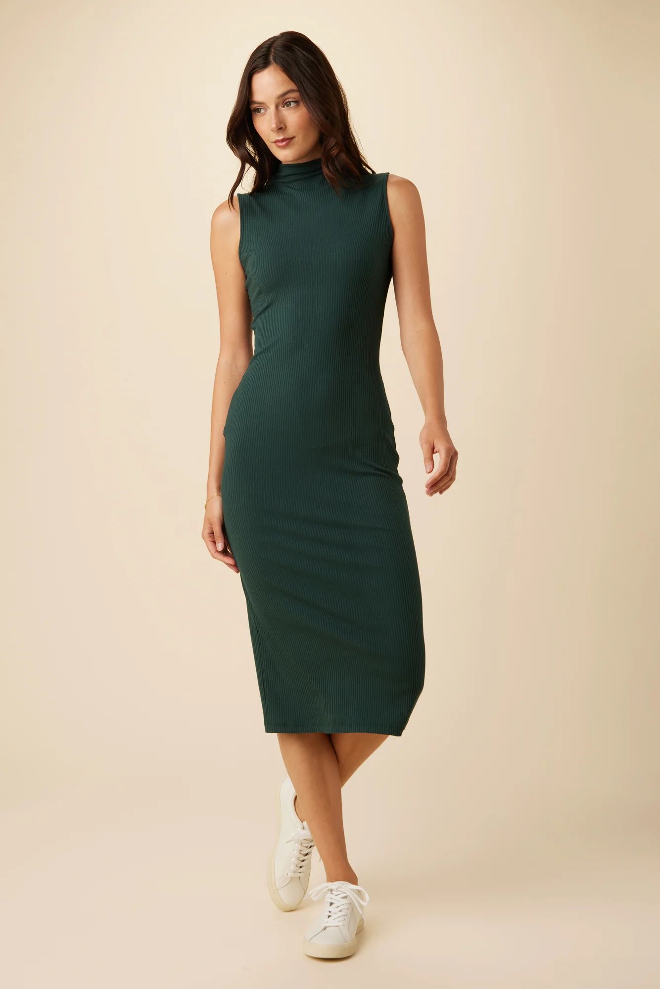 Lux Paris Rib Midi Dress - Darkest Spruce | Amour Vert