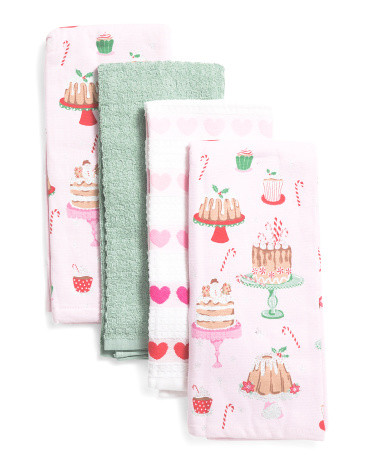 Set Of 4 Valencia Christmas Cakes Kitchen Towels | TJ Maxx