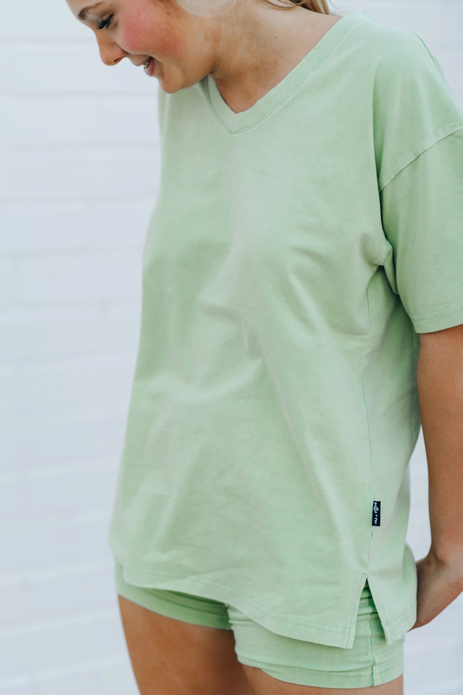 WOMANS BIKER SHORT SET- Pistachio Snow Wash | millie + roo